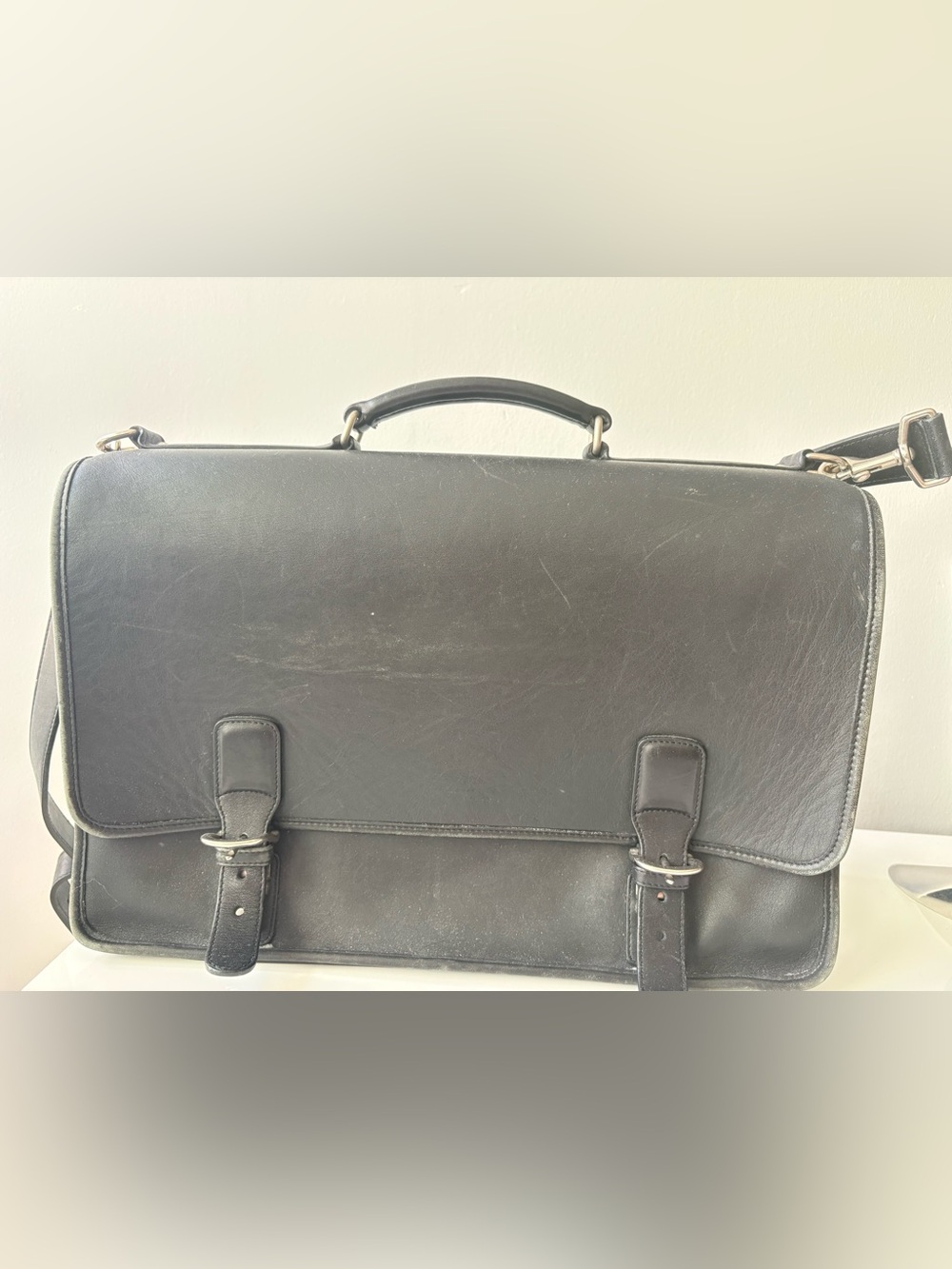 Coach Black Leather Laptop Briefcase with Adjustable Strap